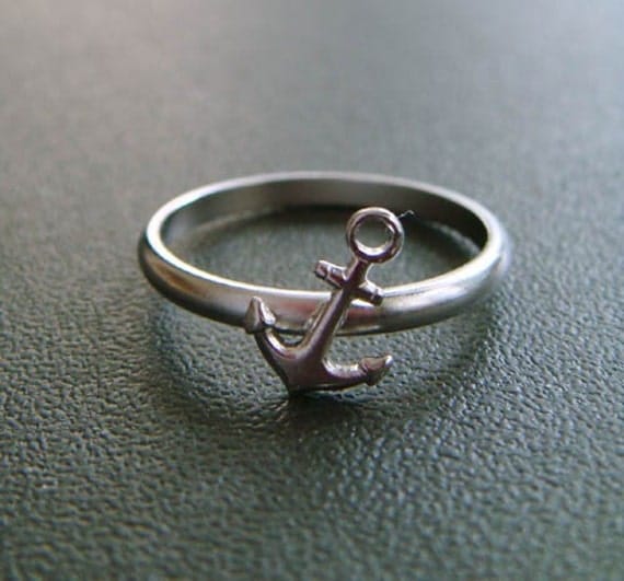 ahoy . silver . anchor stacking  ring . size 8