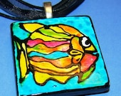Tropical Fish  Jewelry Beach tHeMe Pendant Hand Painted Wear Art Jewelry -- ceramic Resort wear