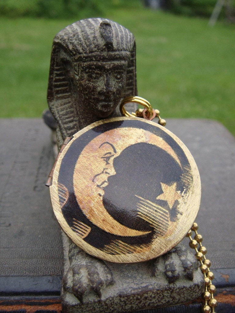 Quija Moon Brass Locket Necklace