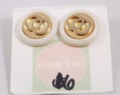 Gold and White Double Ring Studs