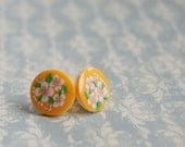 mustard yellow flower posts- folk- vintage Heidi earrings
