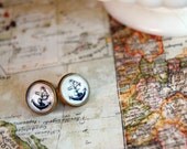 anchors aweigh vintage inspired framed post earrings- nautical vintage