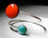 Orbit Enamel Ring, Tangerine Orange and Robin's Egg Blue, Adjustable Size, Kiln-fired Glass Enamel and Sterling Silver - marstinia