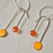 Double Dipper Enamel Earrings: Tangerine Orange and Saffron Yellow Kiln Fired Glass Enamel and Sterling Silver