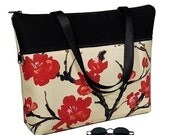 Laptop Tote Bag padded case fits up to 17 inch PC - Asian Cherry Blossom (RTS)