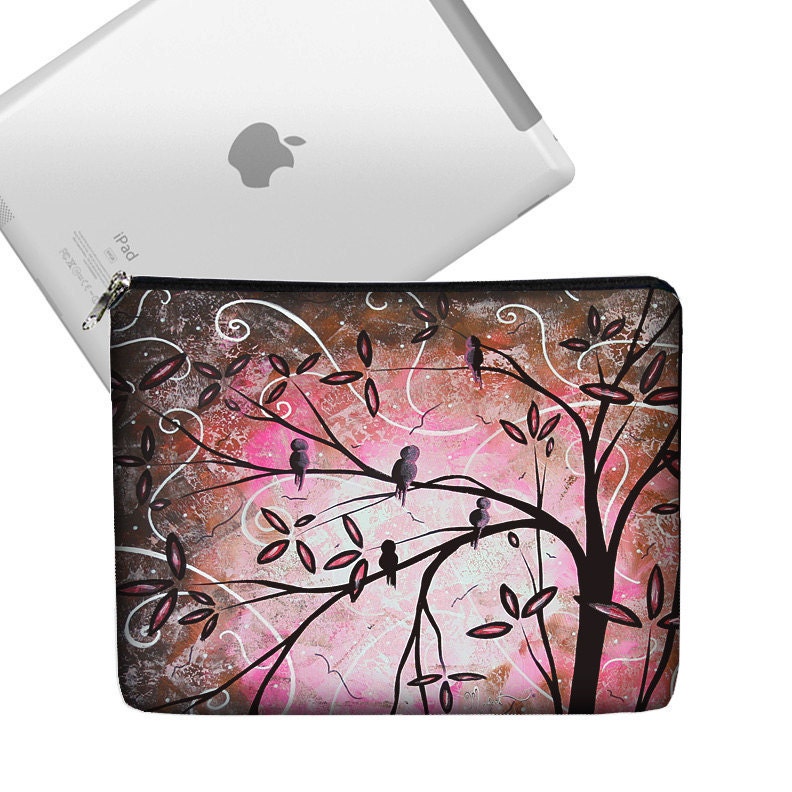 iPad Case Ipad Bag iPad Cover iPad Sleeve iPad 4 3 2 1 zippered padded   - Pink Cherry Blossom Birds MadArt