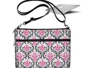 Cute Pink Damask 13 inch MacBook Air Sleeve Bag Case Cross Body Shoulder Bag Zipper Padded black white