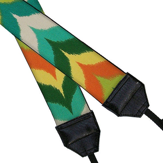 SALE Camera Neck Strap Dslr Camera Strap SLR Padded Camera Strap Nikon Canon - Chevron Pattern teal orange (RTS)