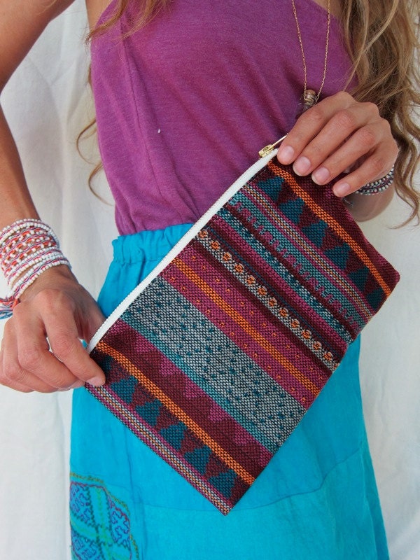 Daughter of the Sun woven rainbow pouch makeup bag