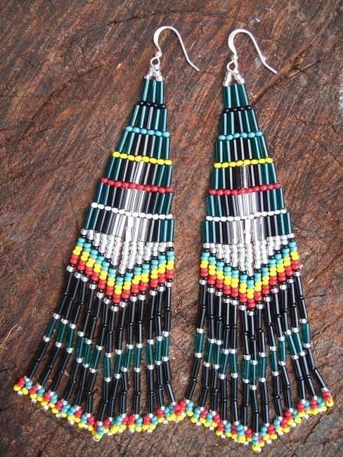 Native American Seed Bead Earrings Extra Long By Daughterofthesun