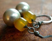Criminally Chic- Steel Gray and Yellow Pearls and Chalcedony earrings- New Item