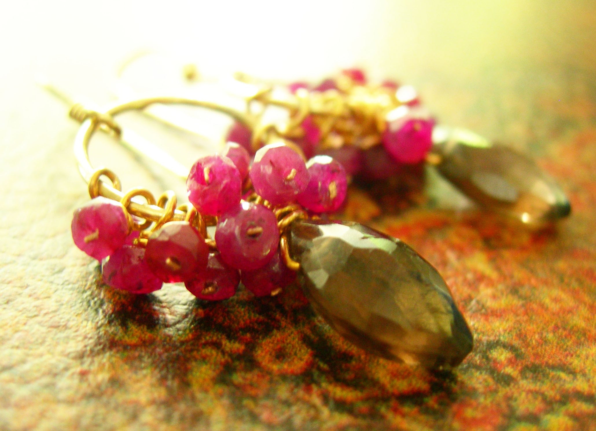 Criminally Chic - Smoky Topaz and Ruby Earrings
