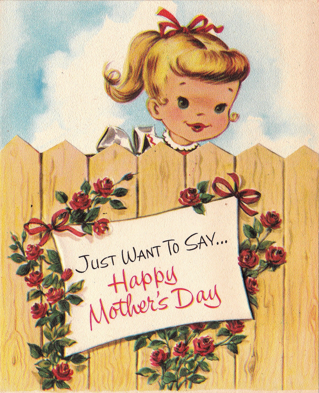 Vintage 1958 Just Want To Say Happy Mother's Day Greetings Card (B46)