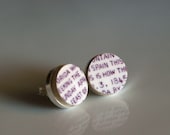 Simple Circle Sterling Silver Recycled Plate Stud Earring - Purple text - Recycled China