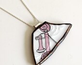 Broken Plate Pendant on Chain - Pink Vintage Telephone - Recycled China