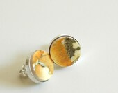 Simple Circle Sterling Silver Recycled Plate Stud Earring - Yellow and Black