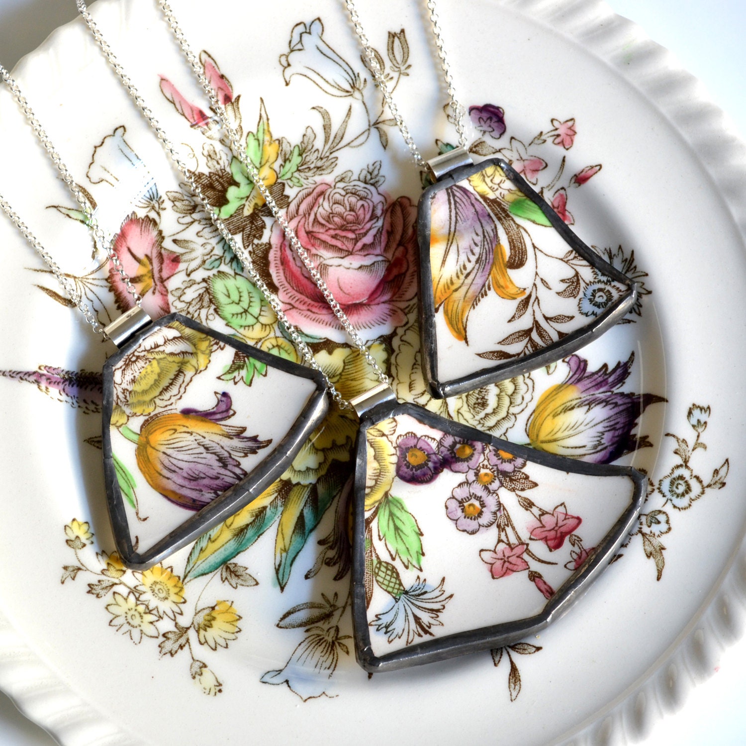 Custom Broken Plate Pendants on Chains from YOUR Broken Plate - Recycled China