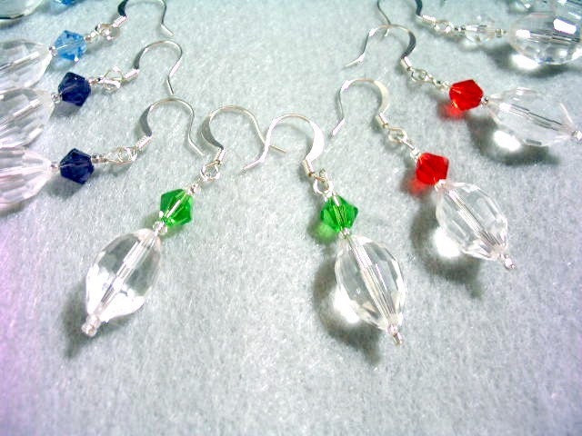 Faceted Crystal Earrings, Purple, Green, Blue, Red and Clear Crystals, Dangle Earrings Set 5 Pairs, Crystal Bead Jewelry