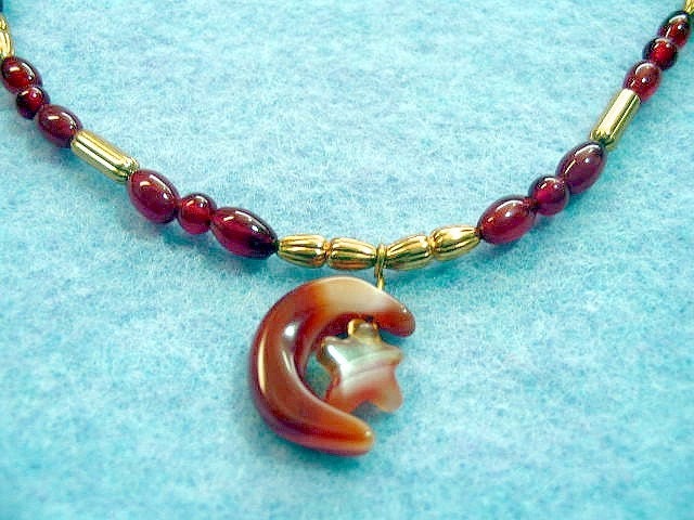Carnelian Necklace, Moon and Star Pendant, Astrological Jewelry, Stone Bead Necklace, Astrology Charm Jewelry, Autumn Jewelry