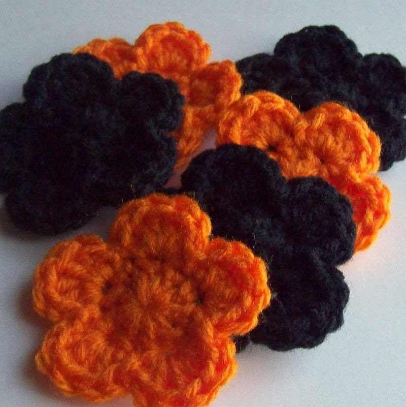 On Etsy 6 Black and Orange Crochet Flowers Embellishment