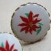 Vintage Poinsettia Glass Earrings Red Green White Screw On Style
