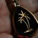 Vintage 1970s Black Glass Intaglio Palm Tree Pendant Necklace Costume Jewelry