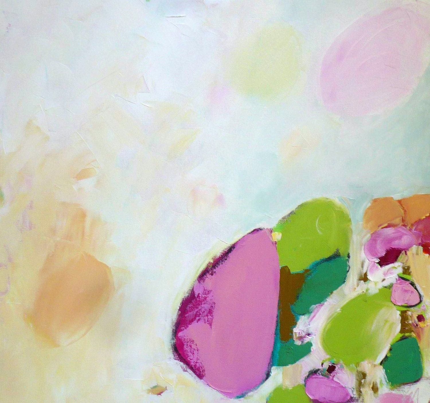 large original oil painting abstract painting pink green white art