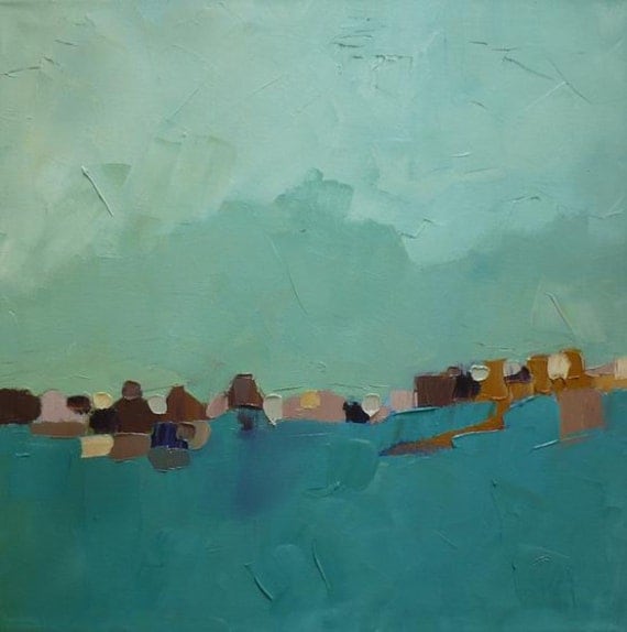 abstract landscape oil painting turquoise green blue