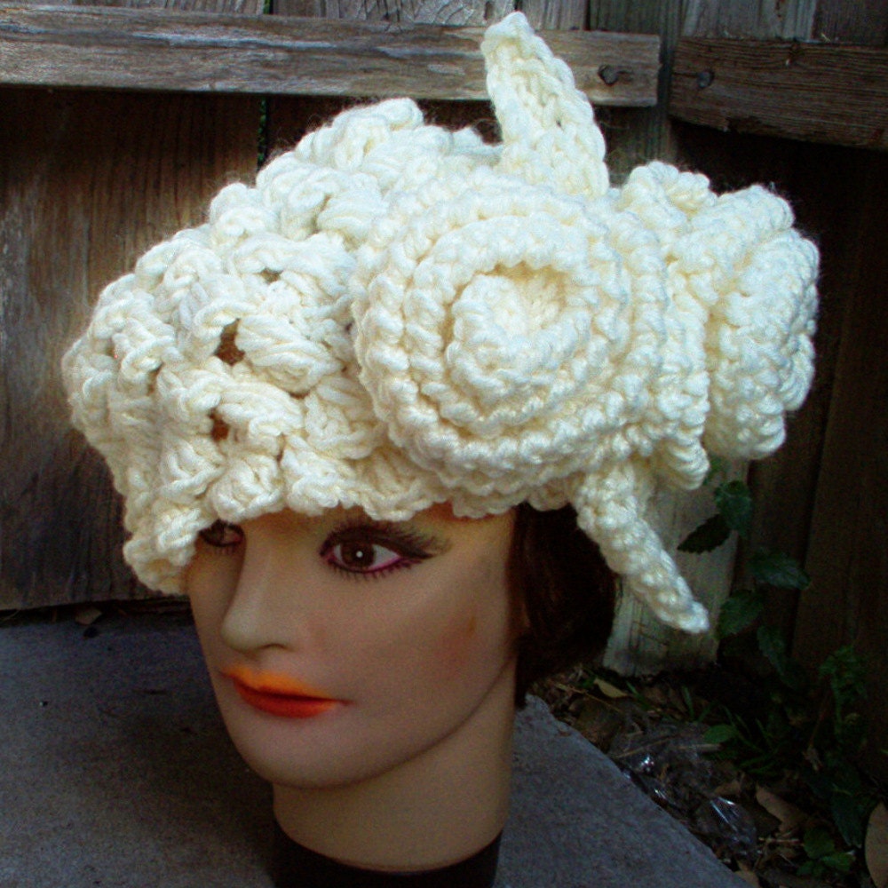 Crochet Hat Women Hat - KAREN Flower Womens Beret Hat in Ivory - Wool Beret Women - Crochet Womens Hat - Custom Order