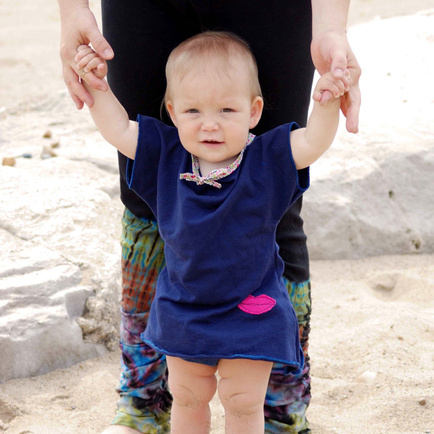 Kiss me Organic Jumper Tunic  Dress for Baby Girl Eco-Friendly in Navy Blue - Made to Order