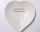 Ring Bearer Pillow,Custom Made with Names and Date, Hand Built Lacy Porcelain Wedding Ring Plate, Ceramic wedding ring holder