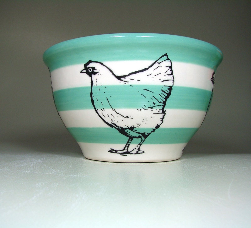 medium bowl chicken (striped blue green/natural) - Made to Order