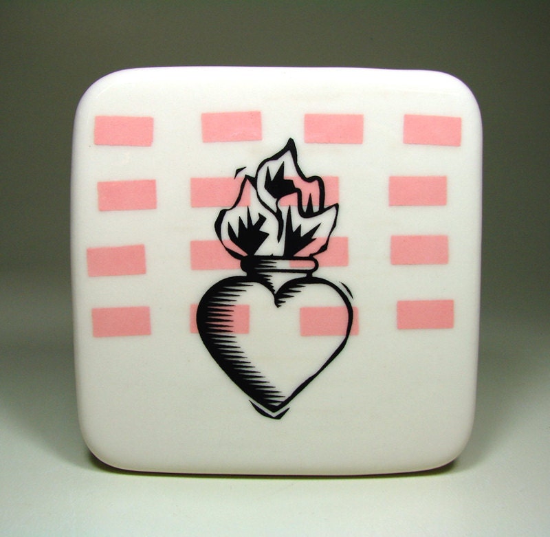 tile of a sacred heart. READY TO SHIP.
