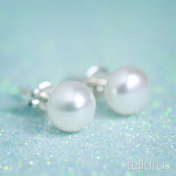 White freshwater pearl earrings on sterling silver studs