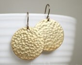 Surya - vintage hammered golden disc earrings, raw brass