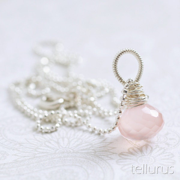 Sweet pink chalcedony briolette pendant wire wrapped in sterling silver - Wrapture
