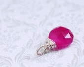 Vibrant fuchsia chalcedony briolette pendant wire wrapped in sterling silver - Wrapture