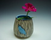 SALE Porcelain Bird Silhouette Vase blue quail