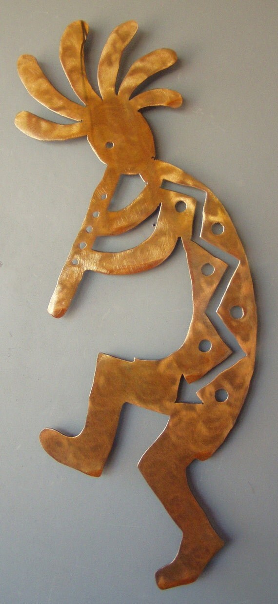 Large Kokopelli Wall Art Rustic Metal Wall Art Extra Large Copper Dripped Kokopelli Metal Wall