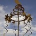 Wind Sculpture Kinetic Rusted Metal, Petite Celestial Spiral Moon Topper with Spinning Coils