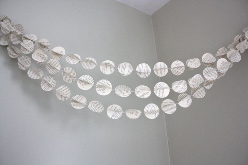 3D paper circle garland. repurposed book 15 ft.wedding decoration, bunting, photo prop, party decoration,wedding garland, home decor