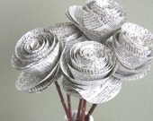 rolled paper roses. repurposed dictionary.  large. set of 5