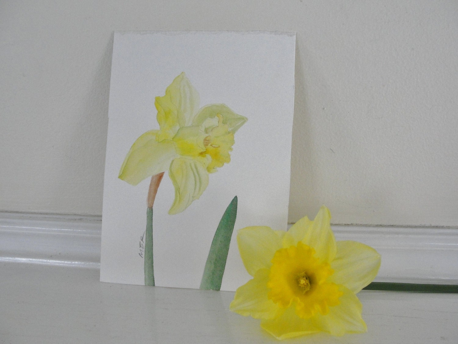 Yellow Flower Watercolor Painting, Daffodil Watercolor Painting, Botanical Painting, Garden Art, Home Decor