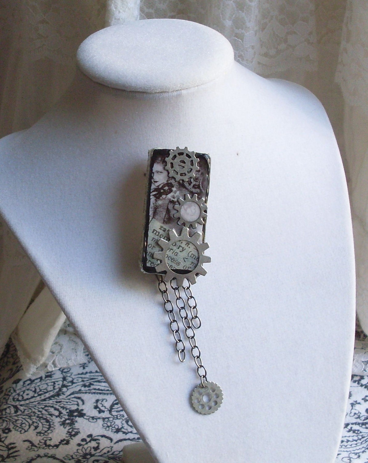 Altered Art Steampunk Domino Brooch or Pendant