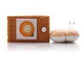 Wool Sewing Set, Needle book, Pincushion, Orange Flower, Sewing Supply Storage, Pin Keep, Orange Wool, Felt, Travel Sewing Kit