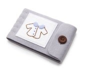 Sewing Needle Case, Large Size, Grey Wool, Felt Pages, Hand Embroidered Coat, Sewing and Quilting Accessory