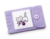 Kitty Cat Needle Book, Small Wool Needle Case, Light Purple, Kitten and Yarn, Felt Pages, Travel Sewing Kit