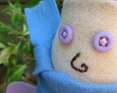Wool Plush Gnome, Hand Embroidered, Little Elf, Red Green and Blue