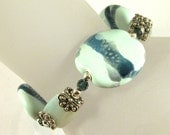 Kazuri bracelet, aqua amazonite, teal, sterling silver - Aqua Waters