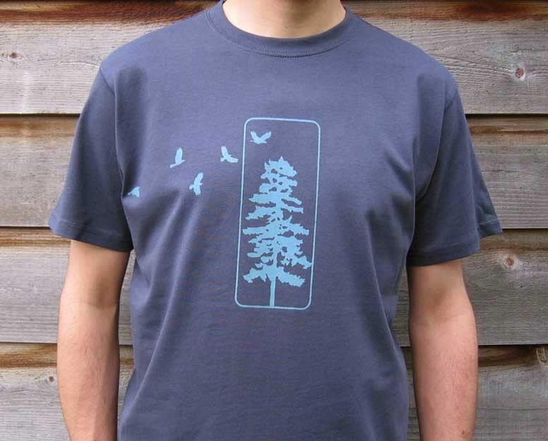 Mens T shirt - Organic Cotton - Flying Crows - Blue - S M L XL - SALE 15% OFF